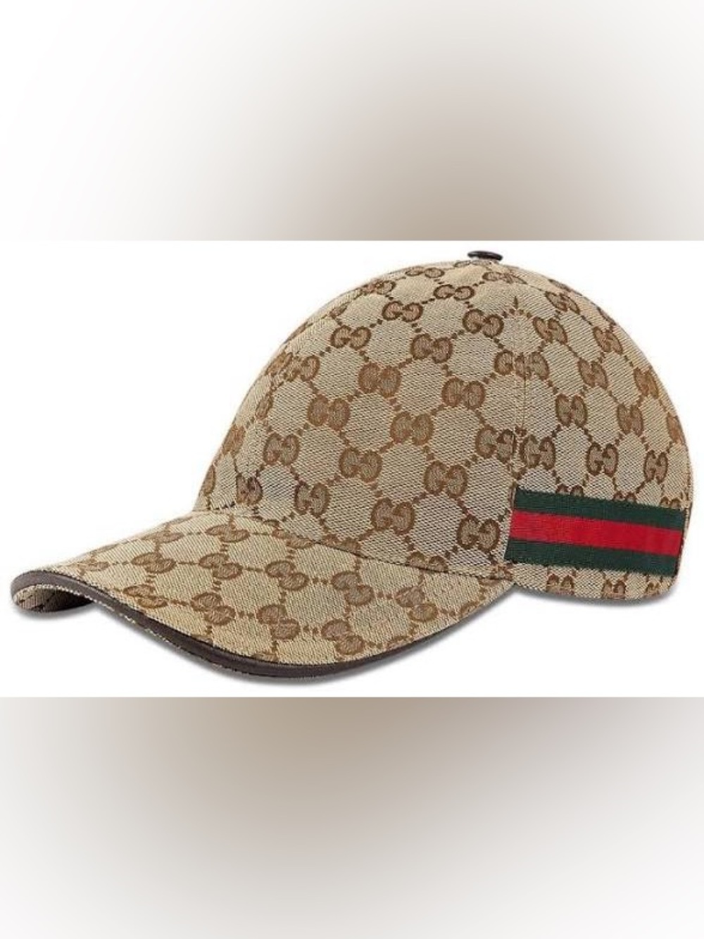 Gucci Beige GG Monogram Baseball Cap with Red-Green Web